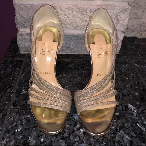 Christian Louboutin Metallic Norina 120 Glitter Sandal Heels - Picture 2 of 10